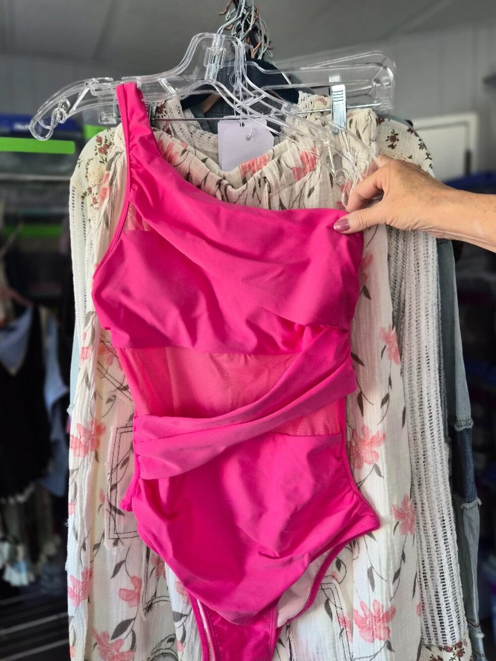 Cupshe Hot Pink One Shoulder Tummy Contour One Piece Swimsuit M